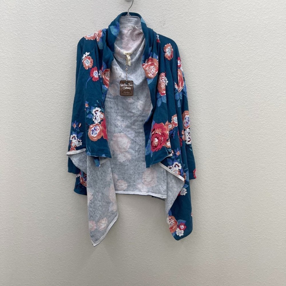 Matilda Jane Floral Cozy Days Open Front Knit Cardigan Sweater Womens size XL